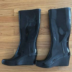 Hunter Patent Leather Wedge Rain Boots Size 42